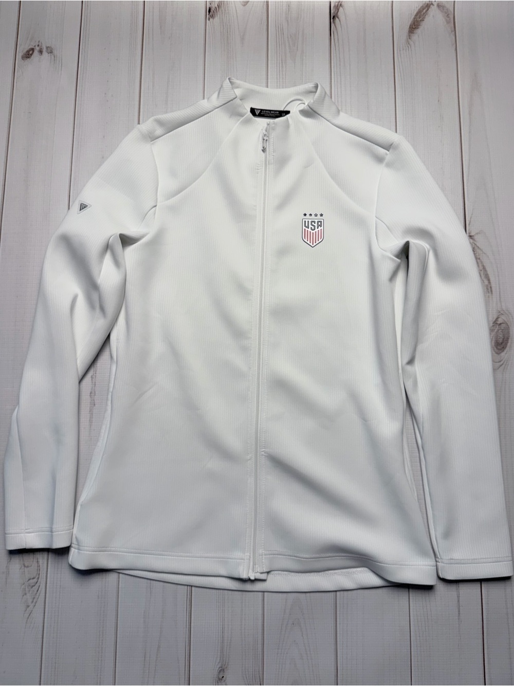 Women's White Full-Zip Utility Jacket with USA Shield
